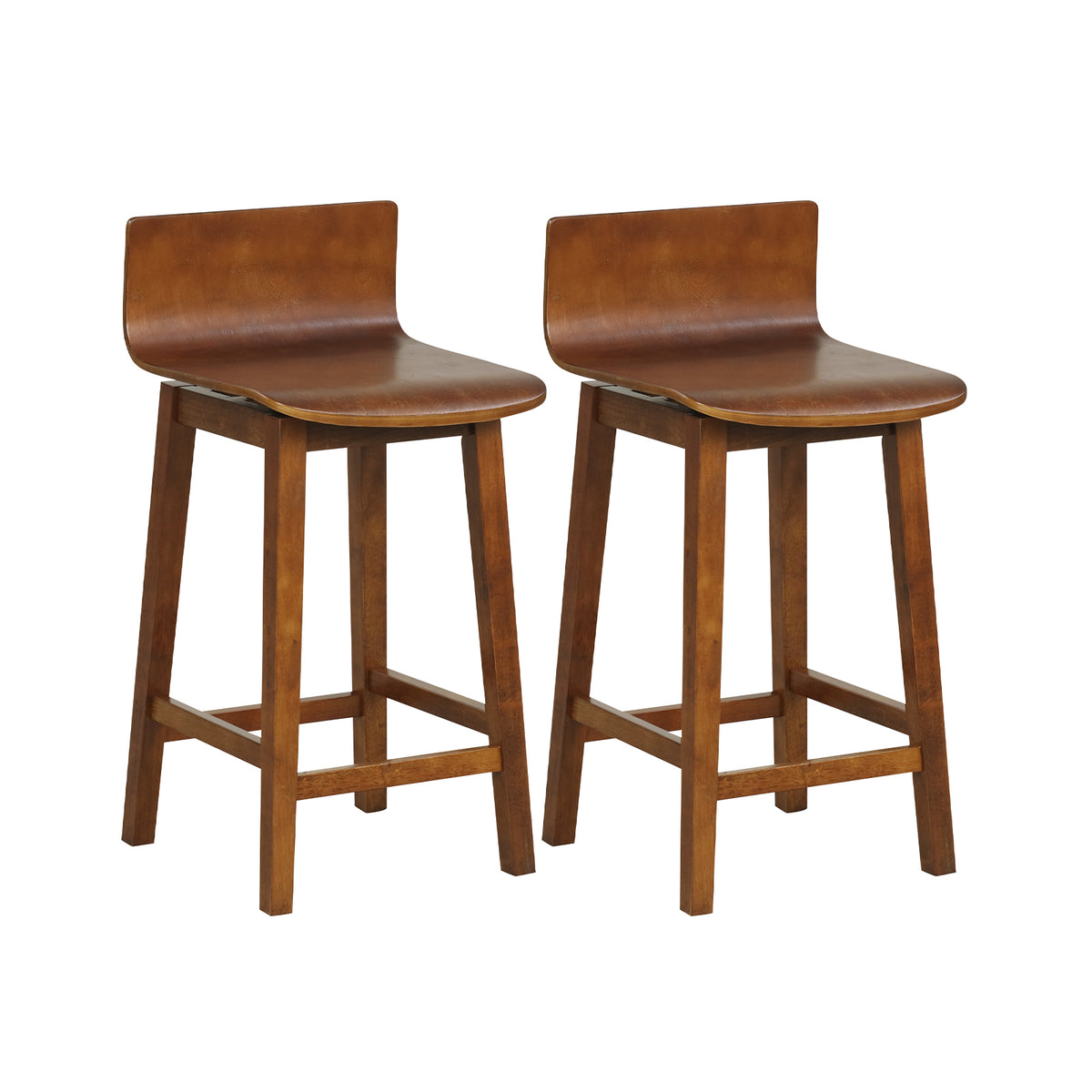 24.5 Inch Swivel Bar Stools Set of 2, Walnut
