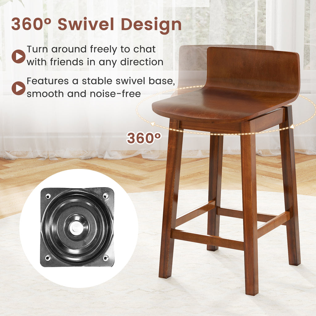 24.5" Swivel Bar Stools Set of 2, Walnut - Low Back