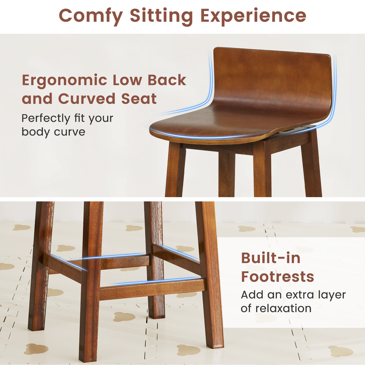 24.5" Swivel Bar Stools Set of 2, Walnut - Low Back