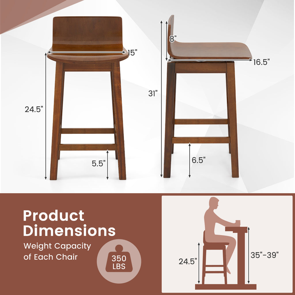 24.5" Swivel Bar Stools Set of 2, Walnut - Low Back