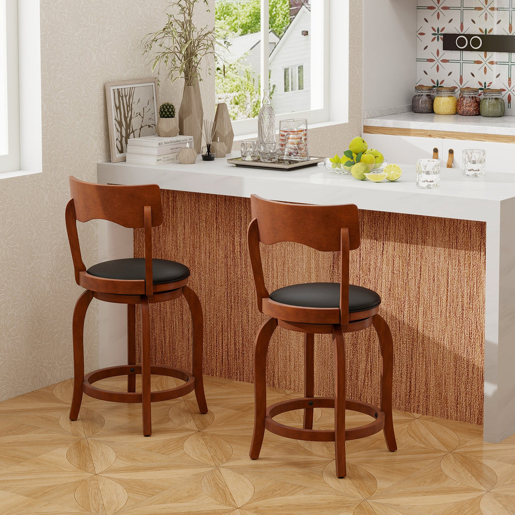 Swivel Bar Stools Set of 2, 24 inches - Rubber Wood Frame