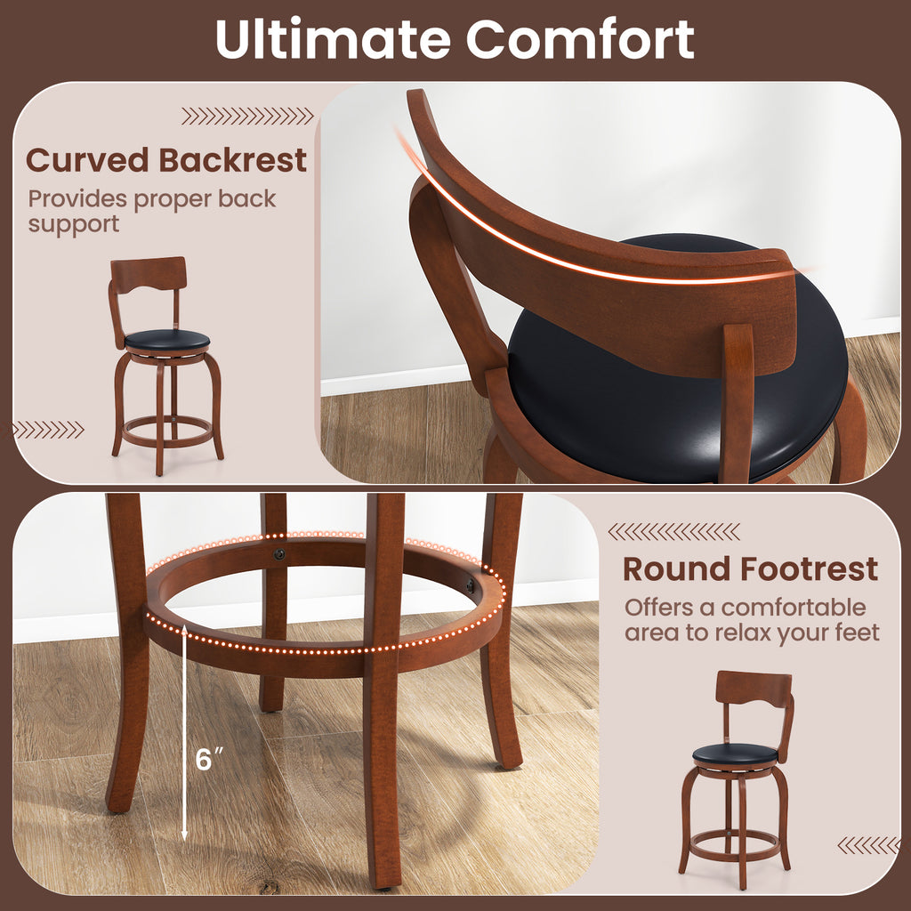 Swivel Bar Stools Set of 2, 24 inches - Rubber Wood Frame
