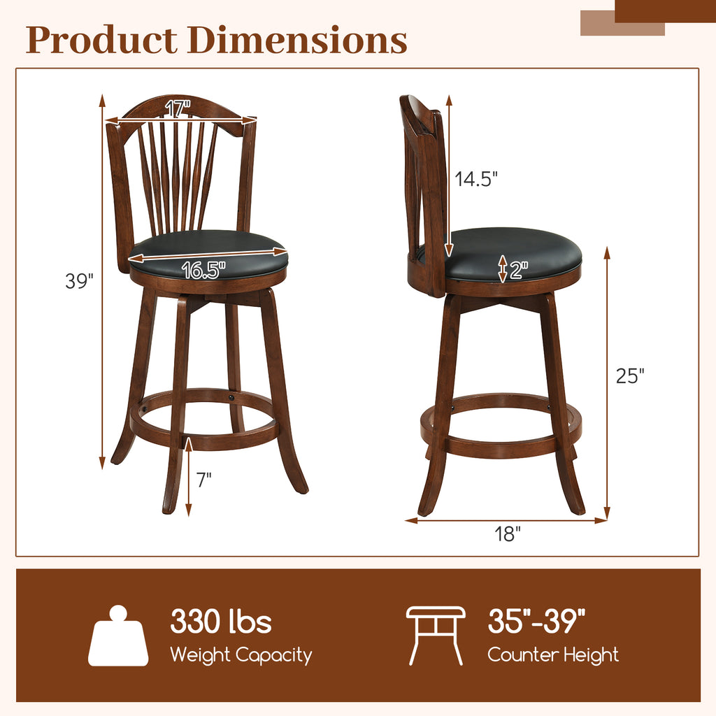 Swivel Bar Stool with Backrest and Wood Frame - 24 inches