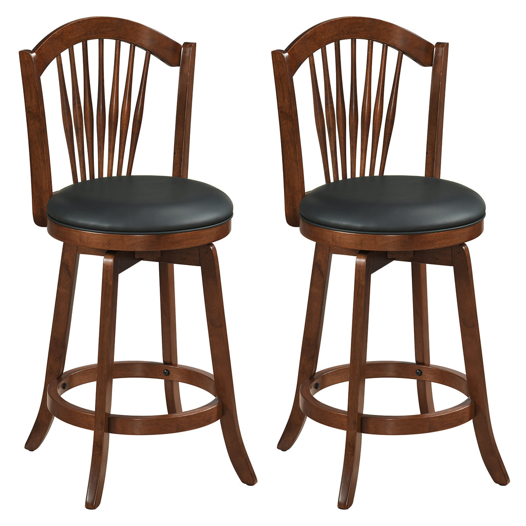 Swivel Bar Stool with Backrest and Wood Frame - 24 inches