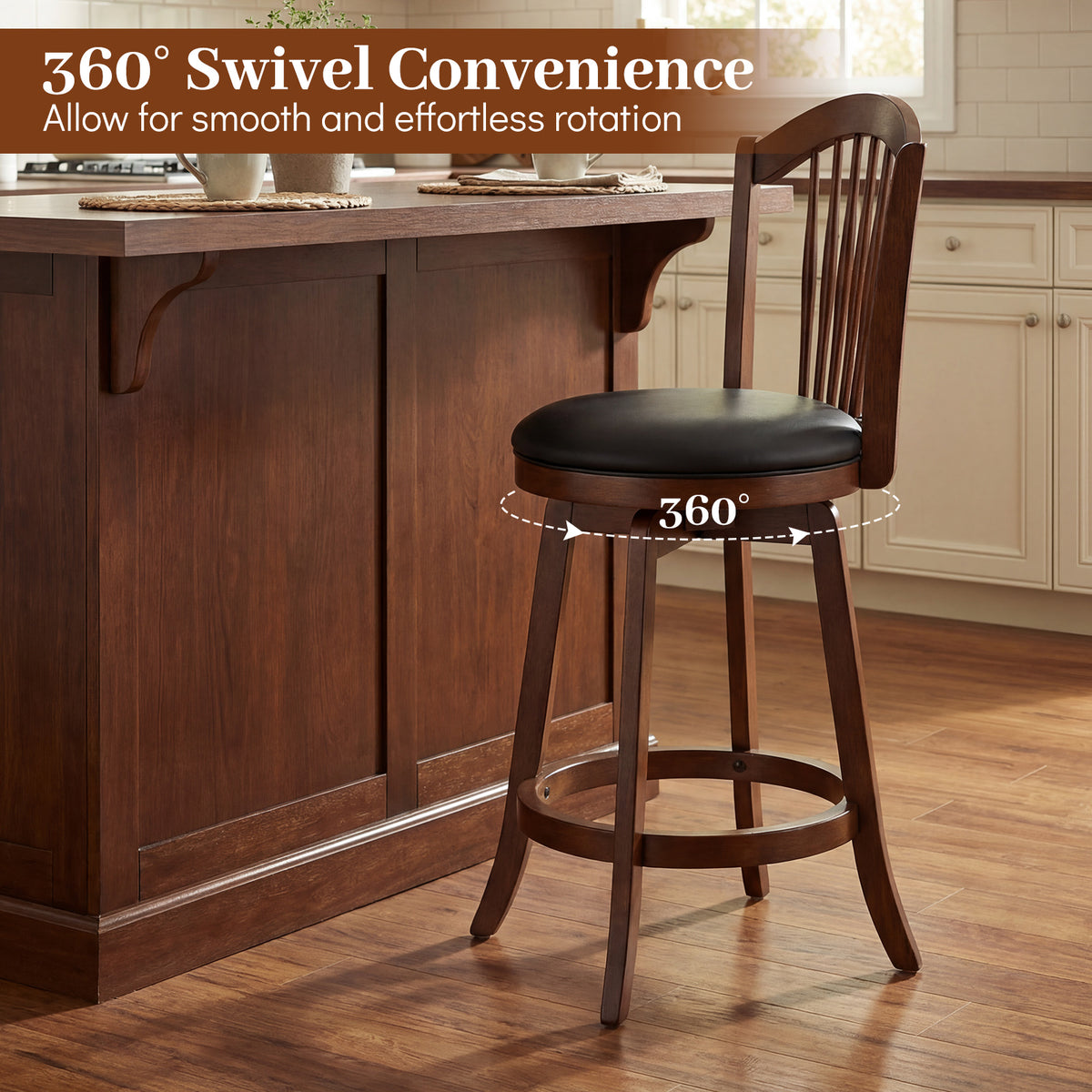 Swivel Bar Stool with Backrest and Wood Frame - 24 inches