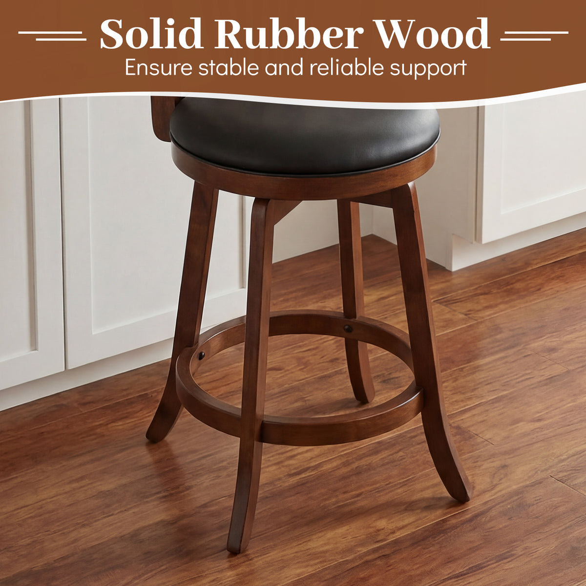 Swivel Bar Stool with Backrest and Wood Frame - 24 inches