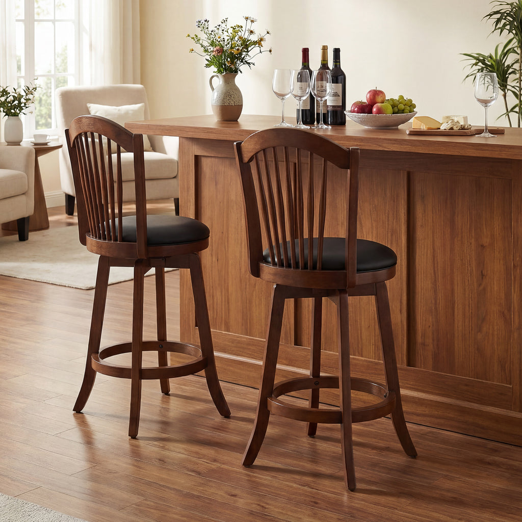 Swivel Bar Stool with Backrest and Wood Frame - 24 inches