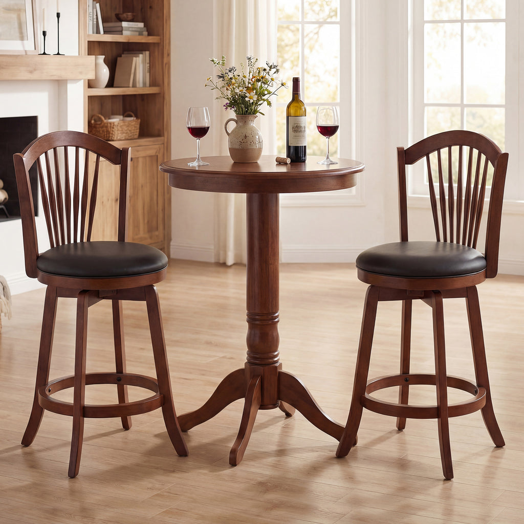 Swivel Bar Stool with Backrest and Wood Frame - 24 inches