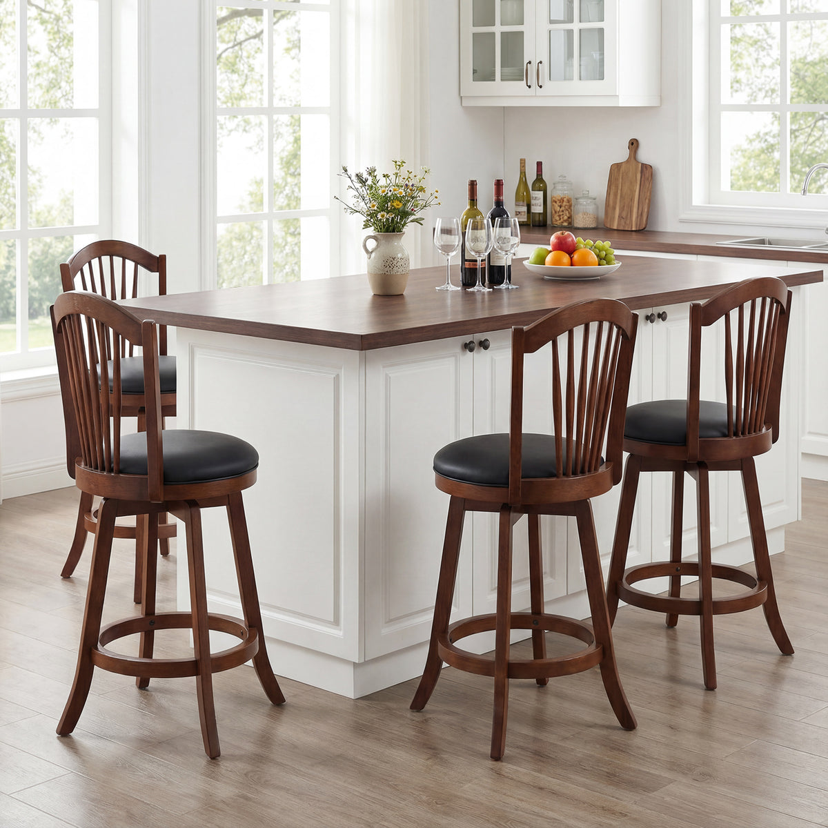 Swivel Bar Stool with Backrest and Wood Frame - 24 inches
