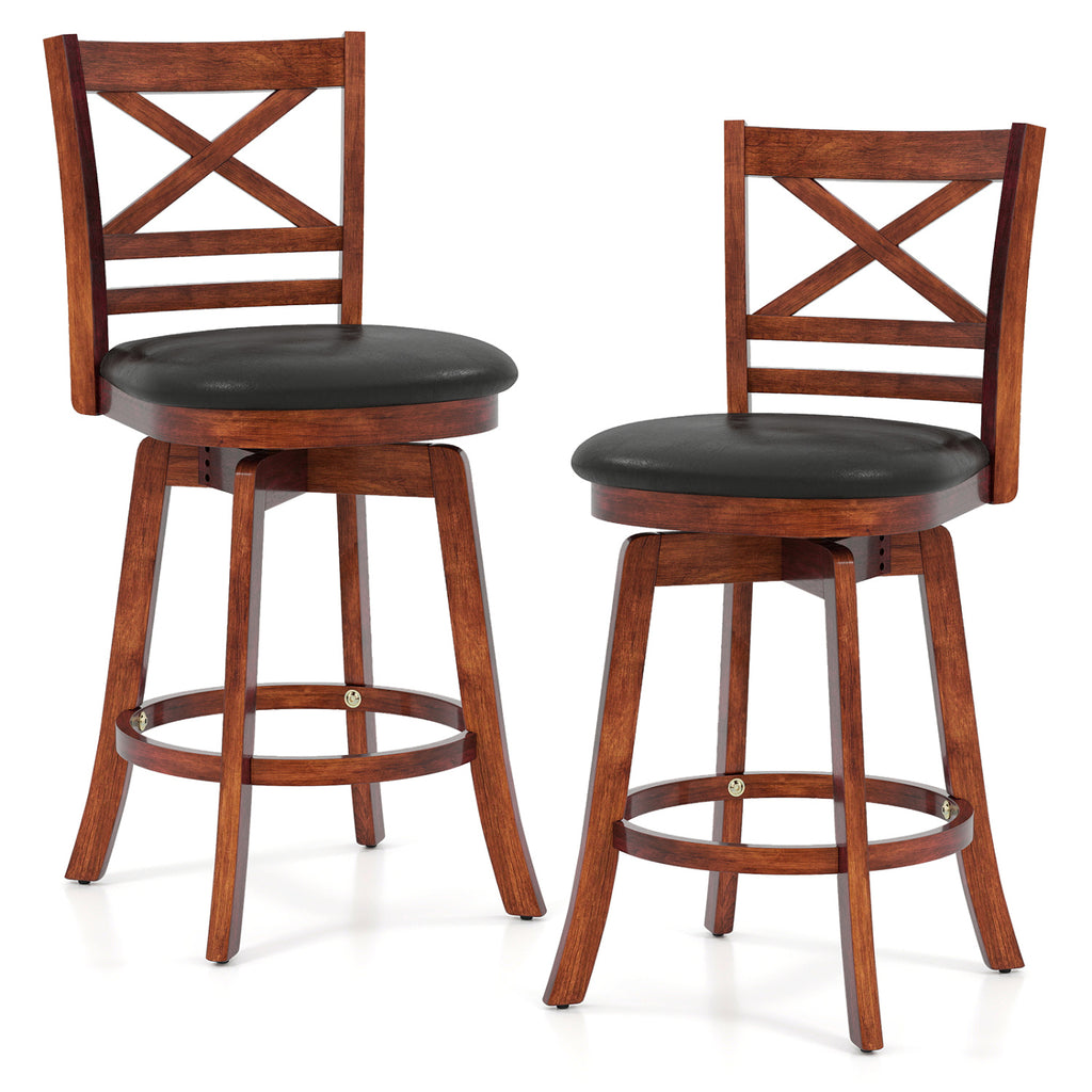 Swivel Barstools Set of 2 with Backrest and Footrest - 24 inches
