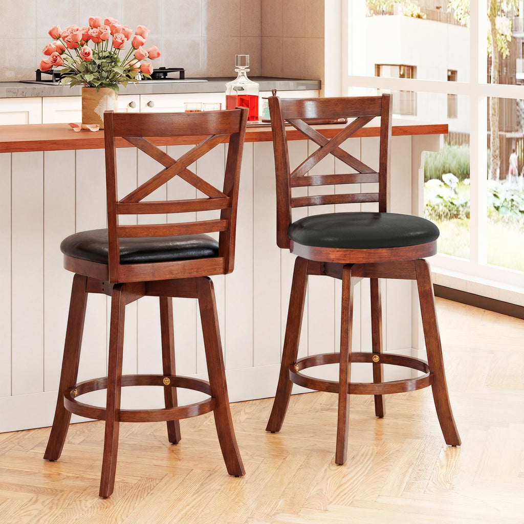 Swivel Barstools Set of 2 with Backrest and Footrest - 24 inches