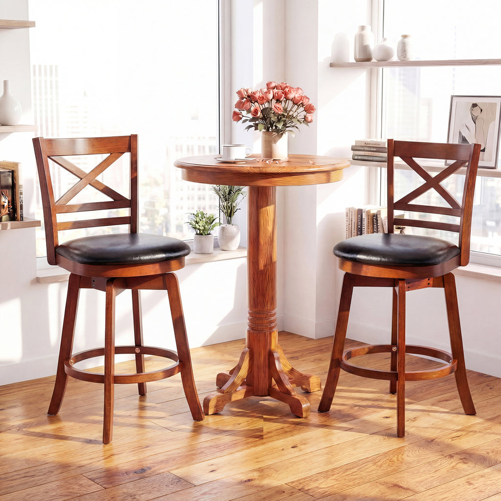 Swivel Barstools Set of 2 with Backrest and Footrest - 24 inches