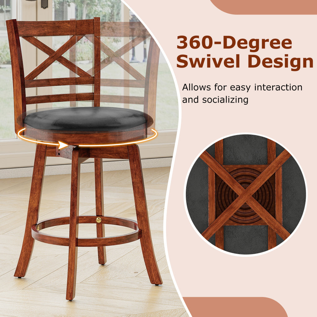 Swivel Barstools Set of 2 with Backrest and Footrest - 24 inches