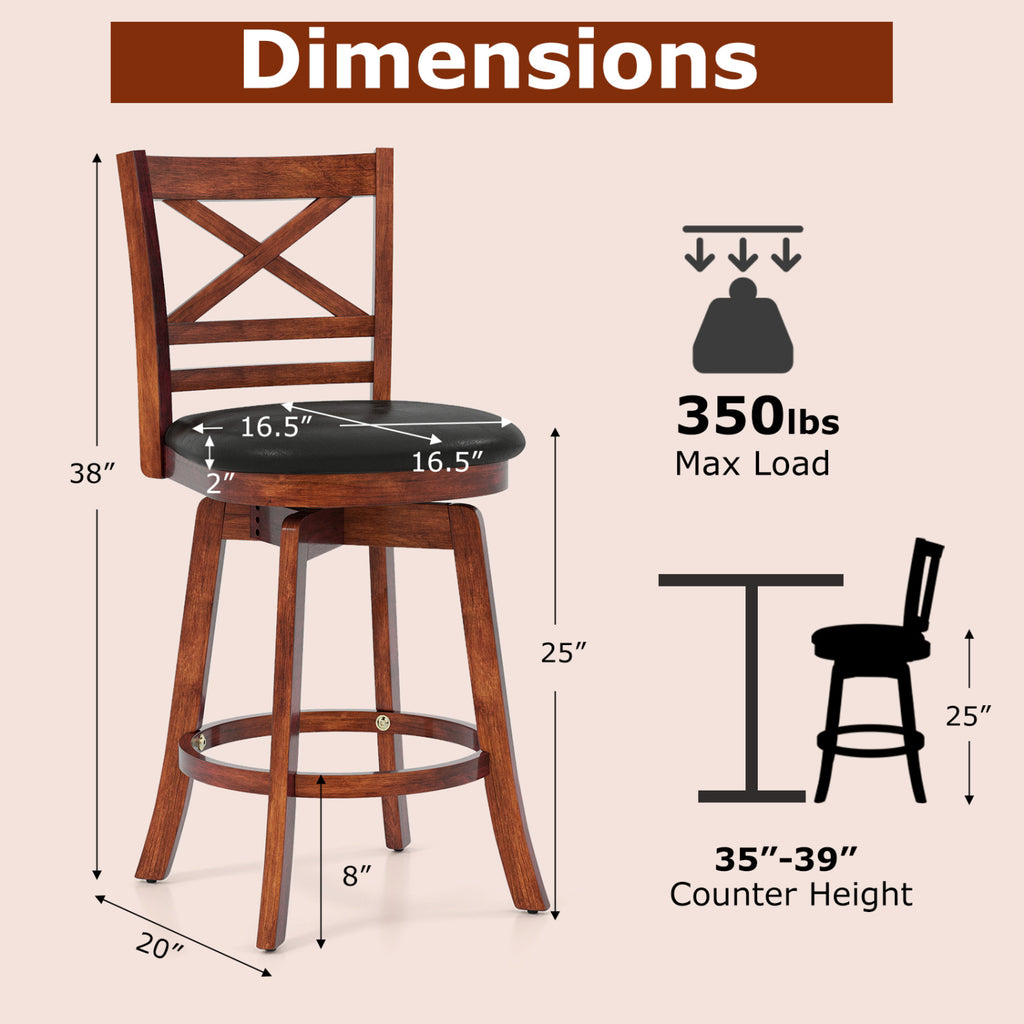 Swivel Barstools Set of 2 with Backrest and Footrest - 24 inches