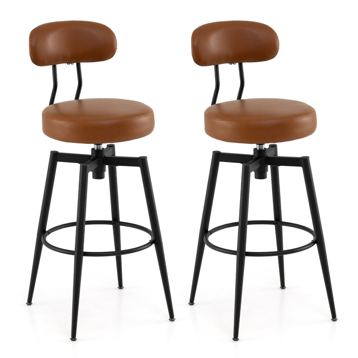 Set of 4 Swivel Barstools Faux Leather Brown