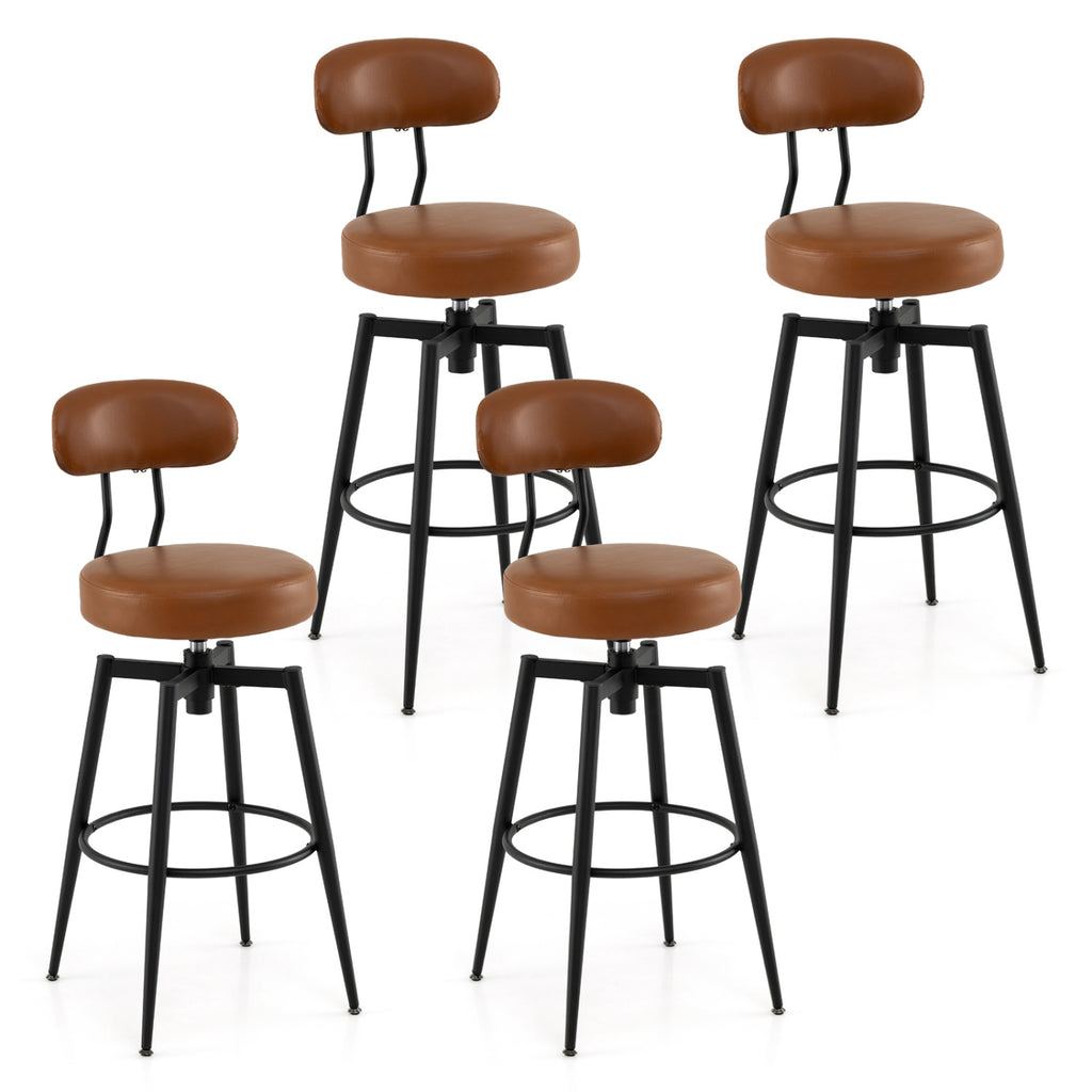Set of 4 Swivel Barstools Faux Leather Brown