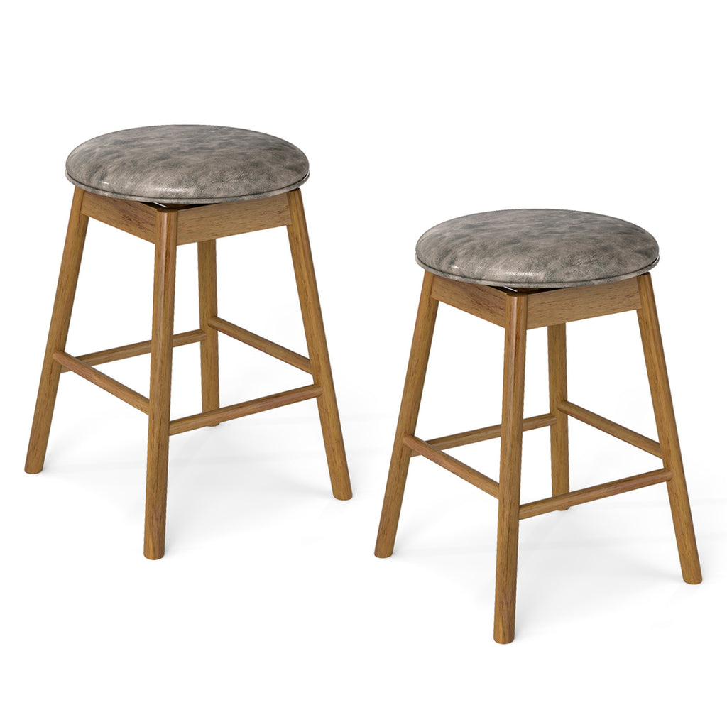 Swivel Counter Height Barstools with Wood Legs - Set of 2
