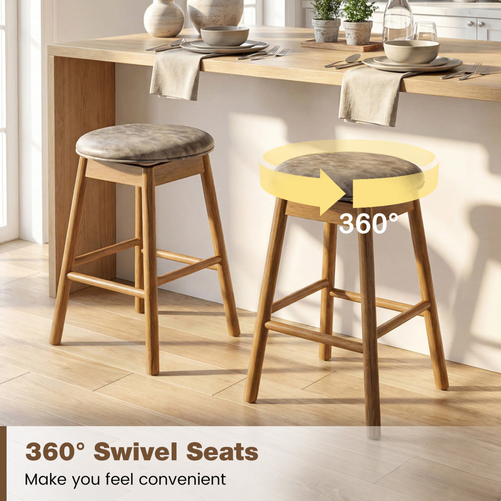Swivel Counter Height Barstools with Wood Legs - Set of 2