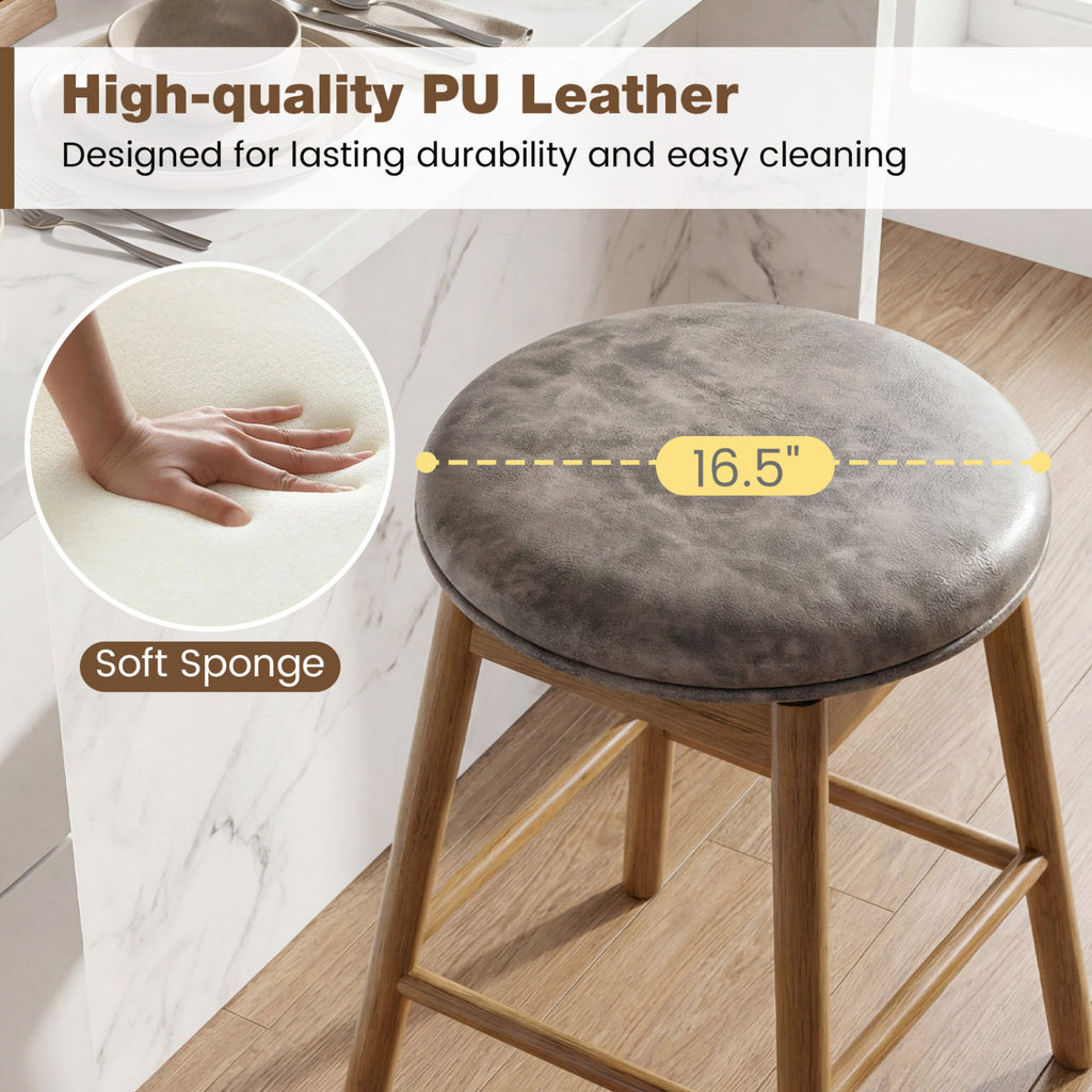 Swivel Counter Height Barstools with Wood Legs - Set of 2