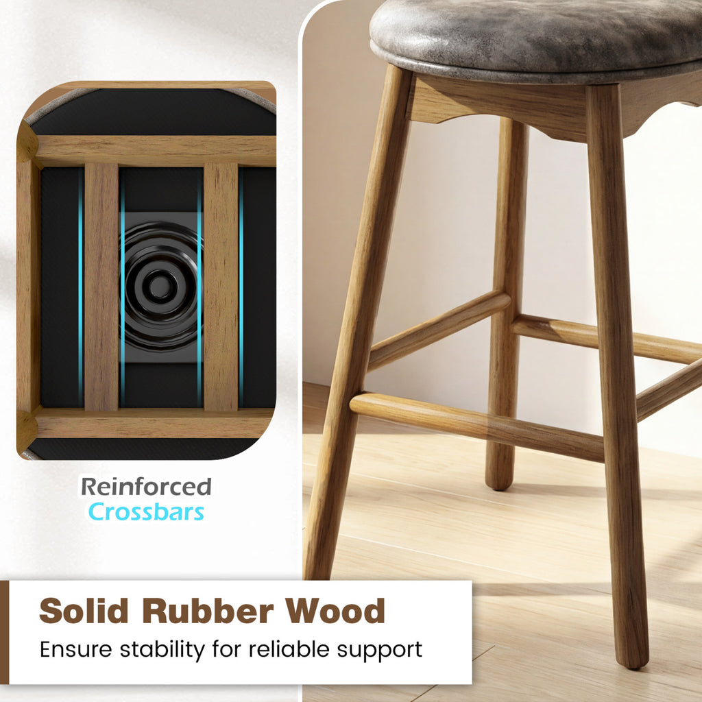 Swivel Counter Height Barstools with Wood Legs - Set of 2