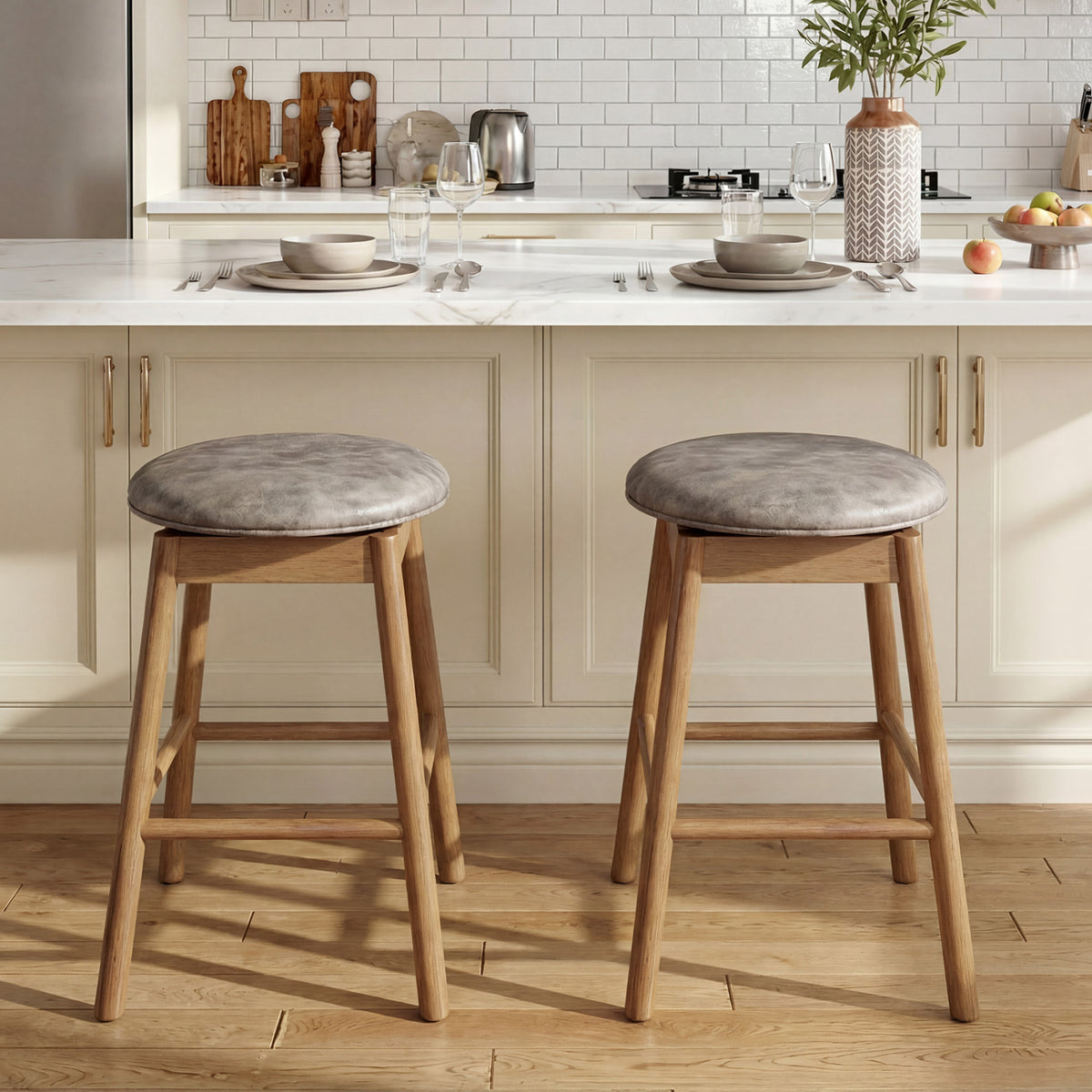 Swivel Counter Height Barstools with Wood Legs - Set of 2