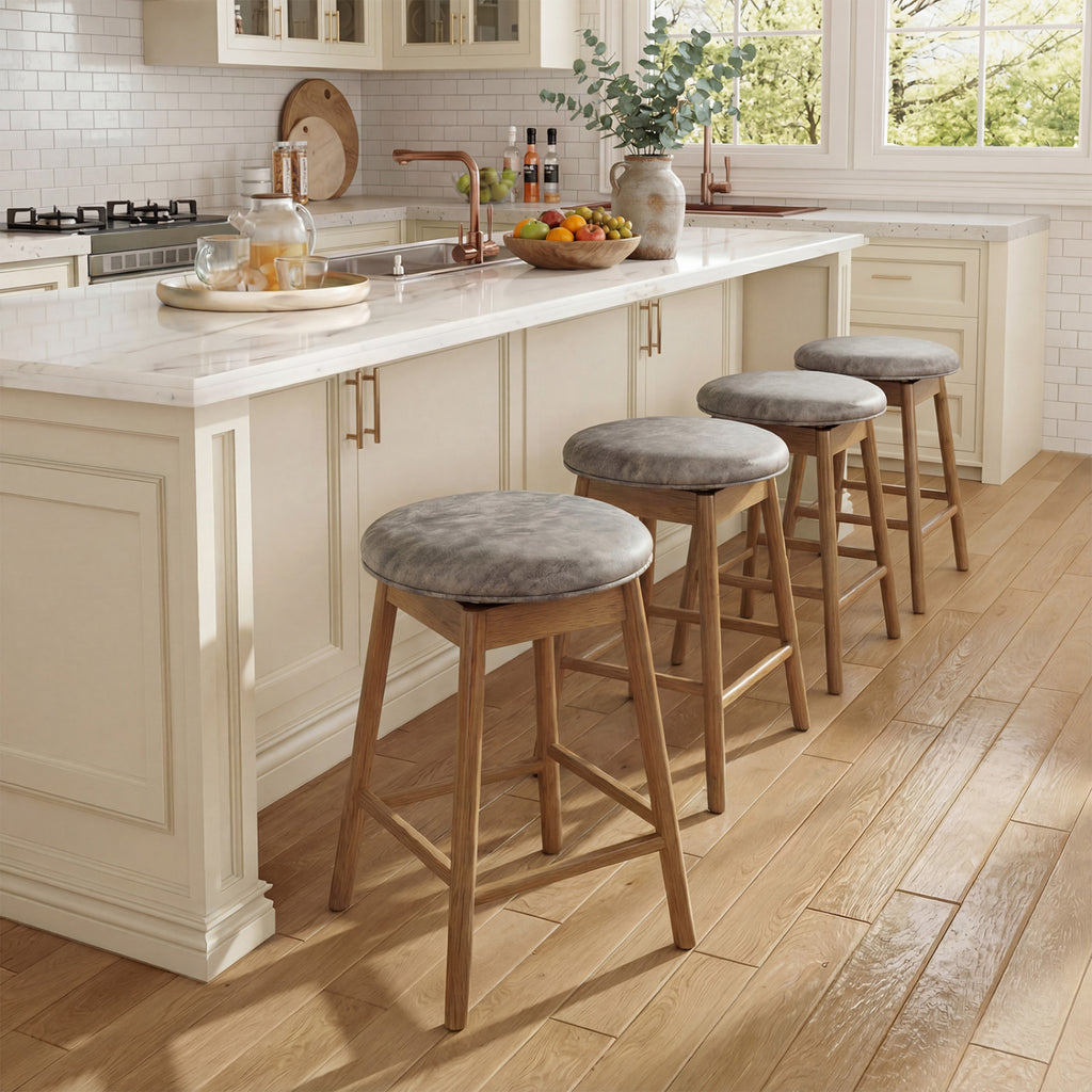 Swivel Counter Height Barstools with Wood Legs - Set of 2