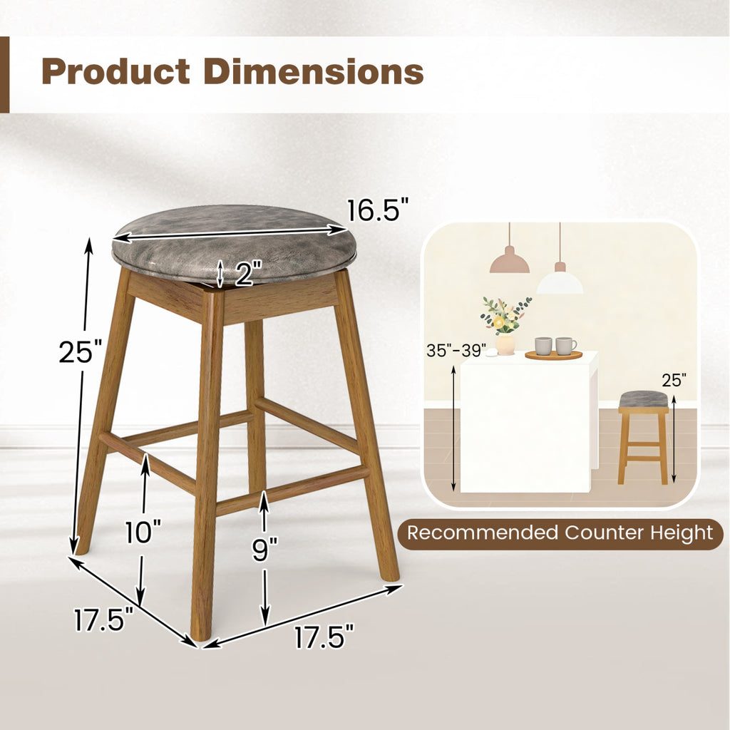 Swivel Counter Height Barstools with Wood Legs - Set of 2