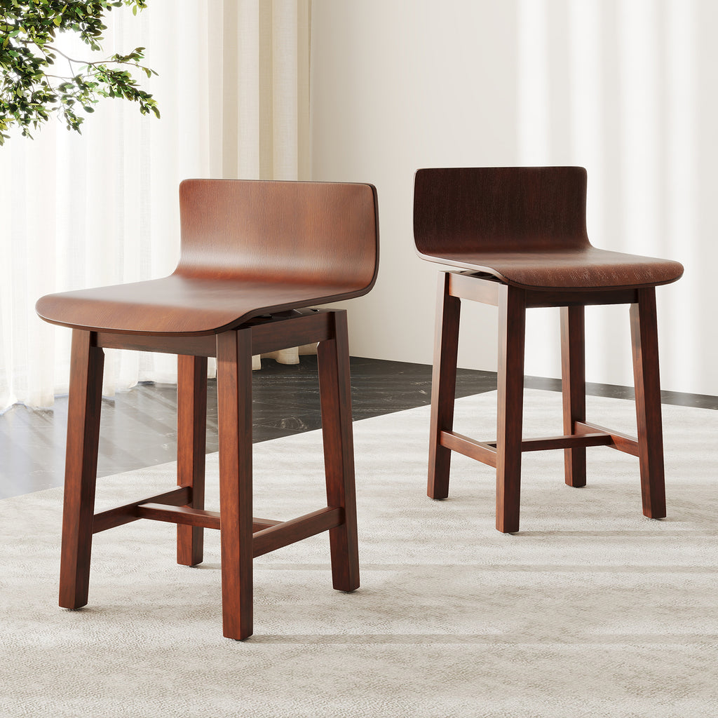 Swivel Dining Chair Set of 2, Low Back, Walnut