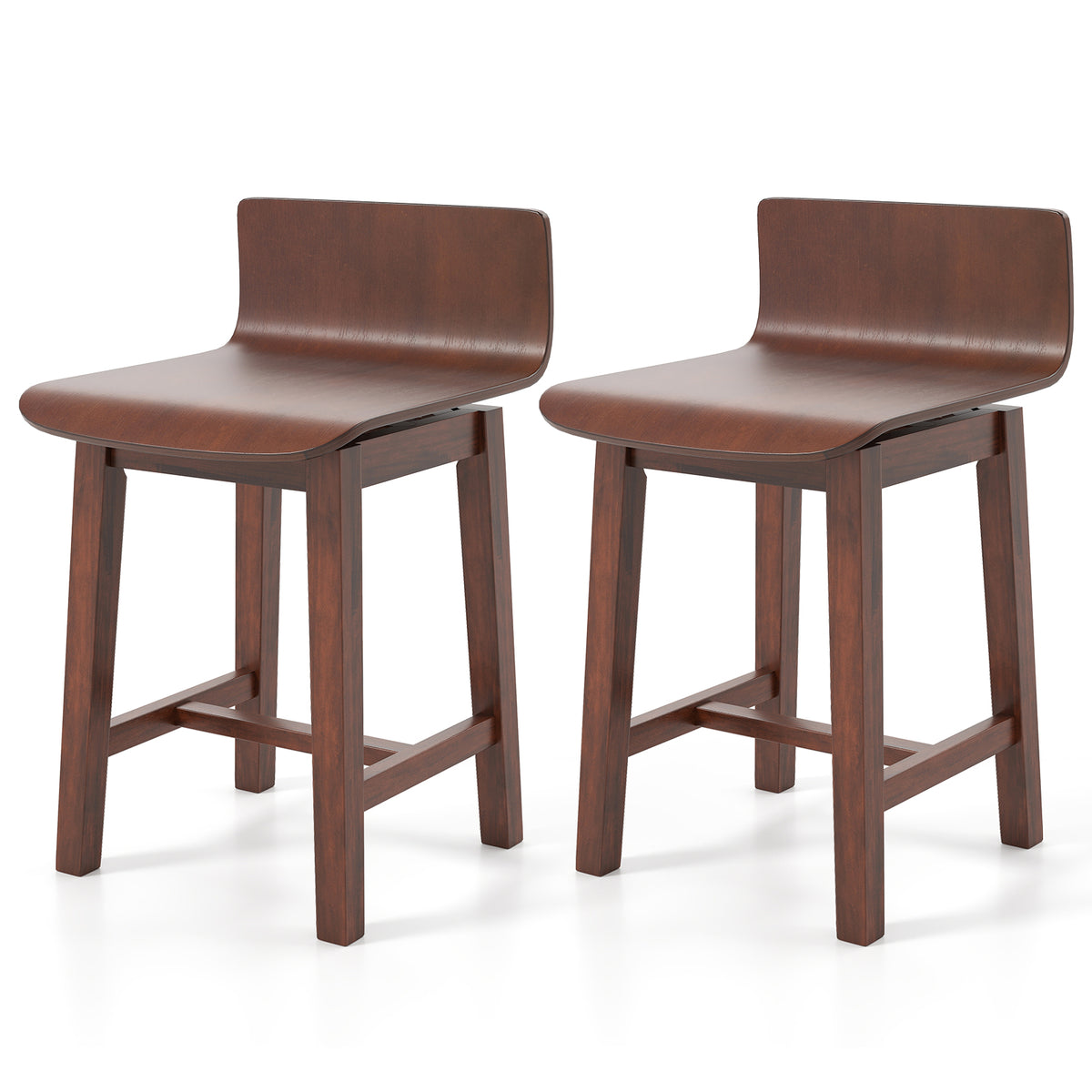 Swivel Dining Chair Set of 2, Low Back, Walnut