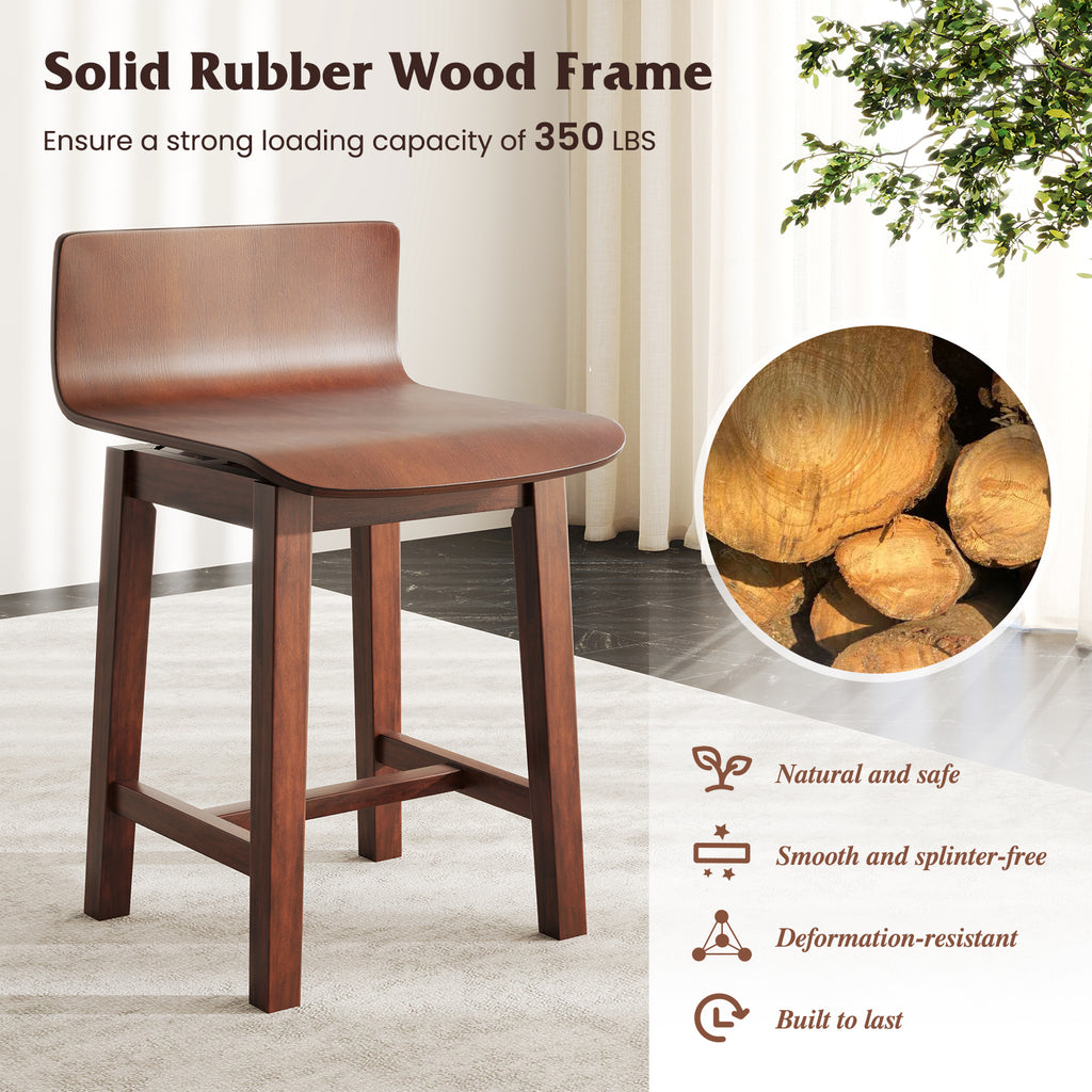 Swivel Dining Chair Set of 2, Low Back, Walnut