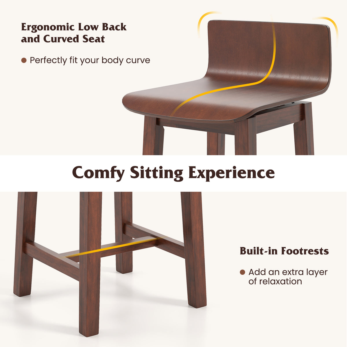 Swivel Dining Chair Set of 2, Low Back, Walnut