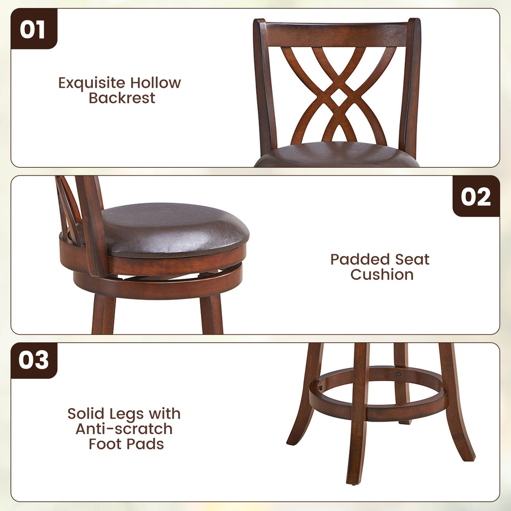 Counter Height Swivel Stool with PU Leather Cushion - Brown, 24"