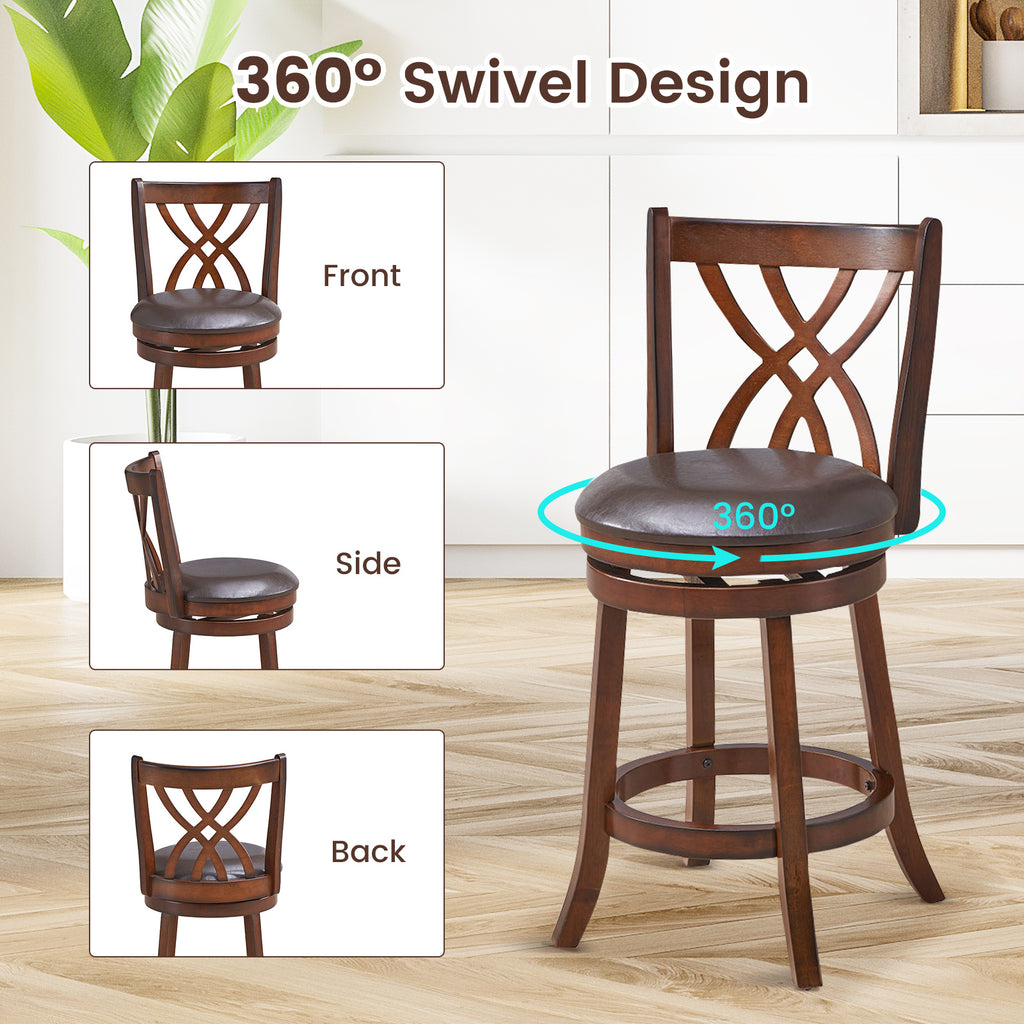 Counter Height Swivel Stool with PU Leather Cushion - Brown, 24"