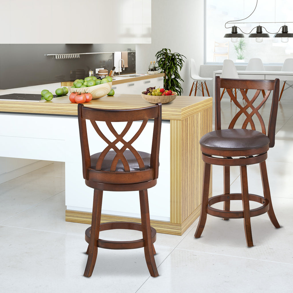 Counter Height Swivel Stool with PU Leather Cushion - Brown, 24"