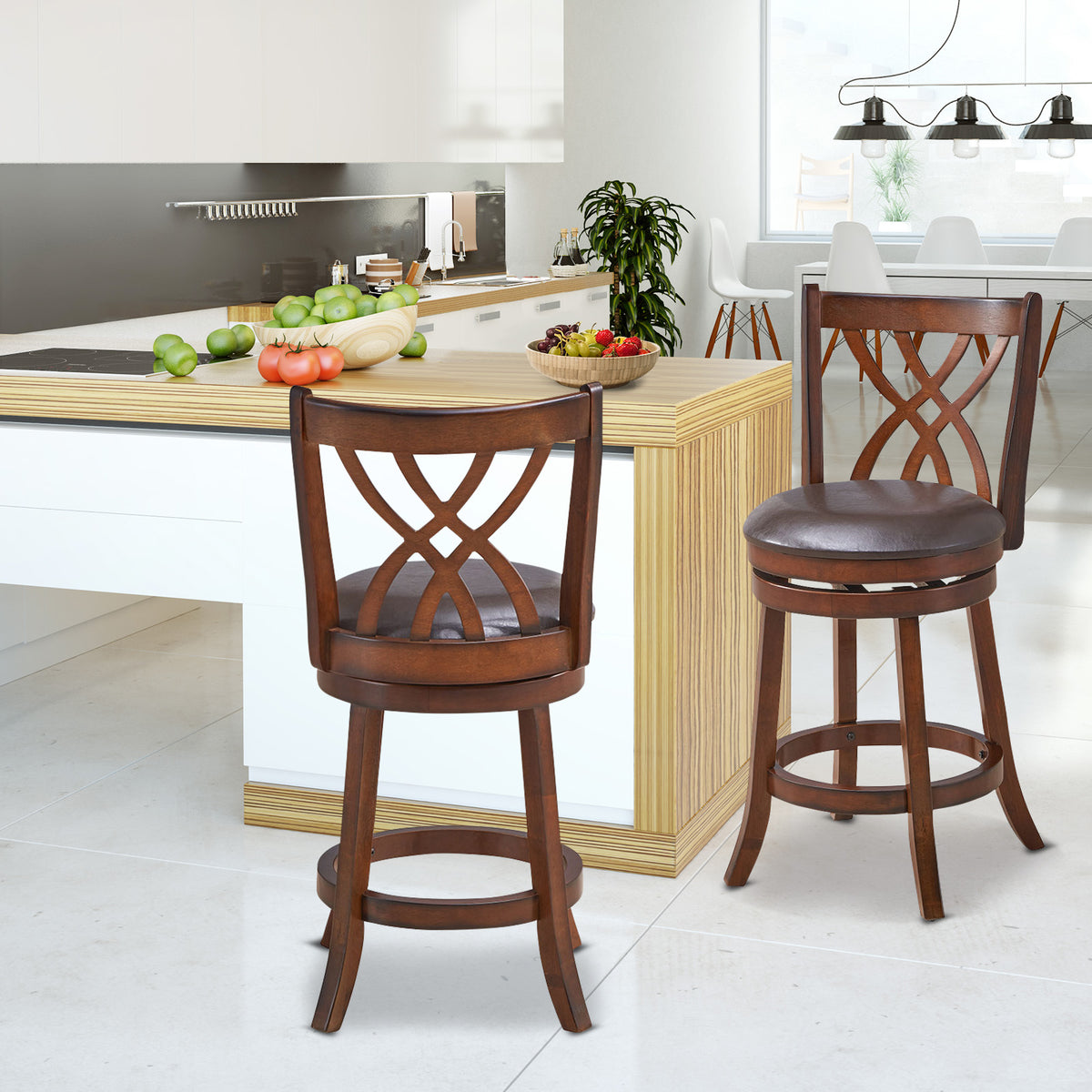 Counter Height Swivel Stool with PU Leather Cushion - Brown, 24"