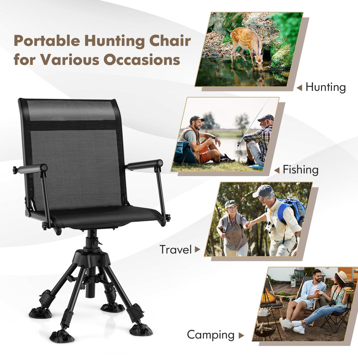 Folding Swivel Patio Chair with 4 Adjustable Leg