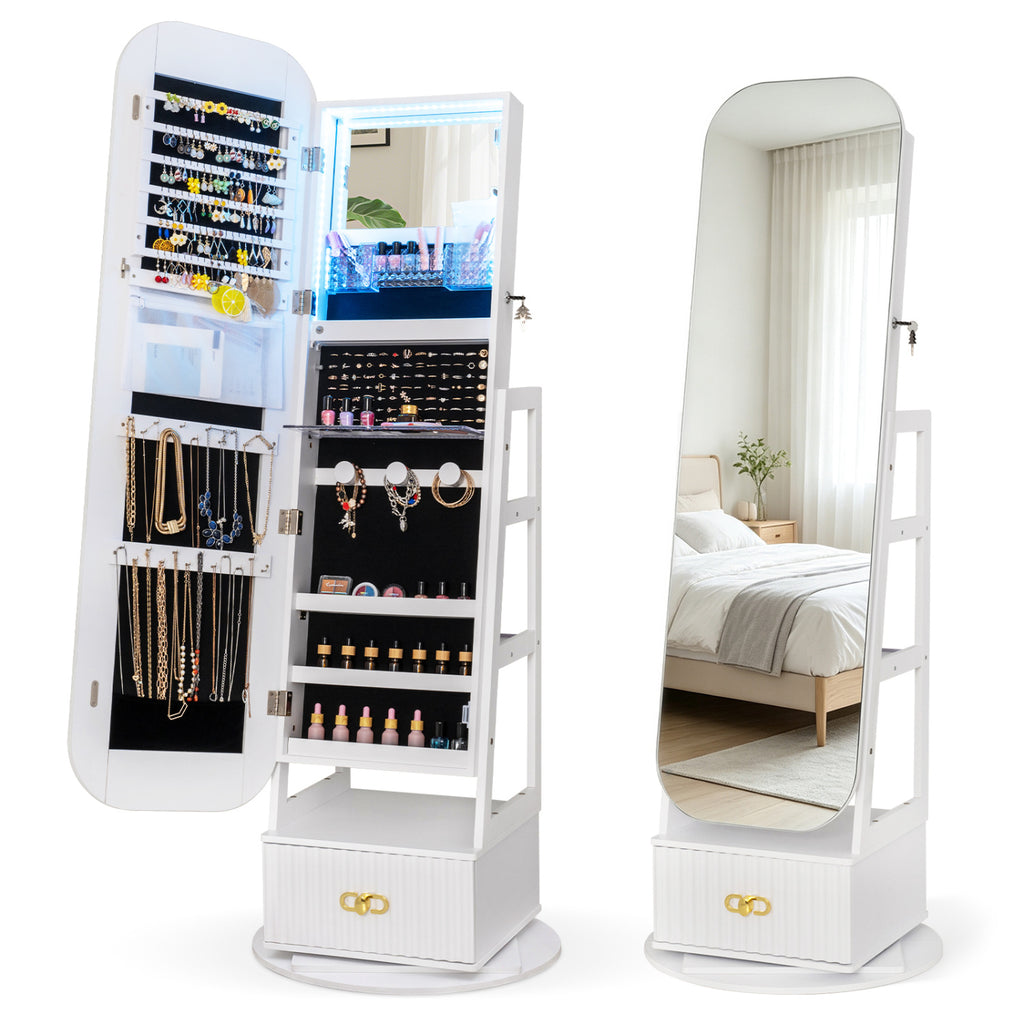 Jewelry Cabinet with Mirror and LED Lights - White