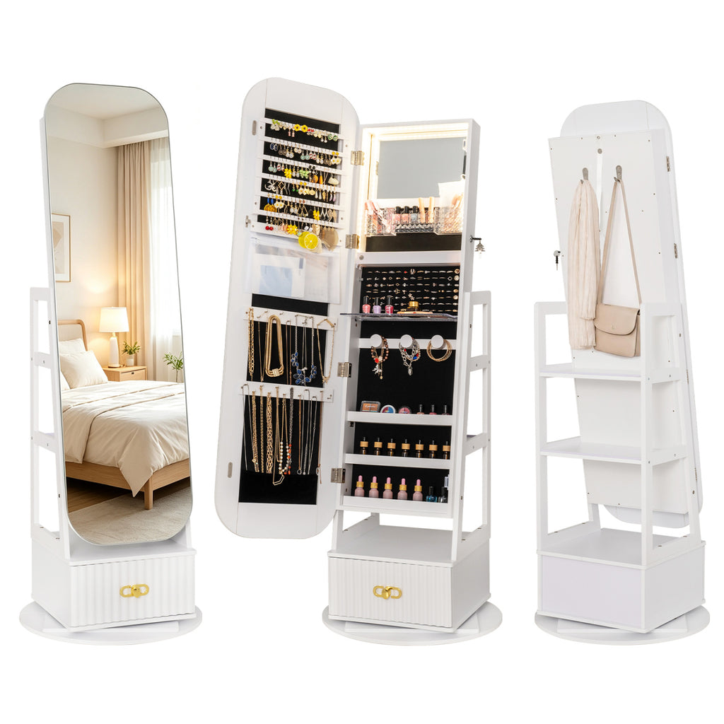 Jewelry Cabinet with Mirror and LED Lights - White