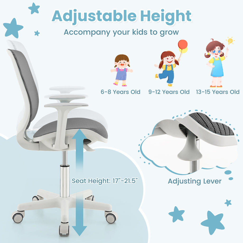 Kids Mesh Swivel Office Chair with Adjustable Height 31.5-36 inches Gray