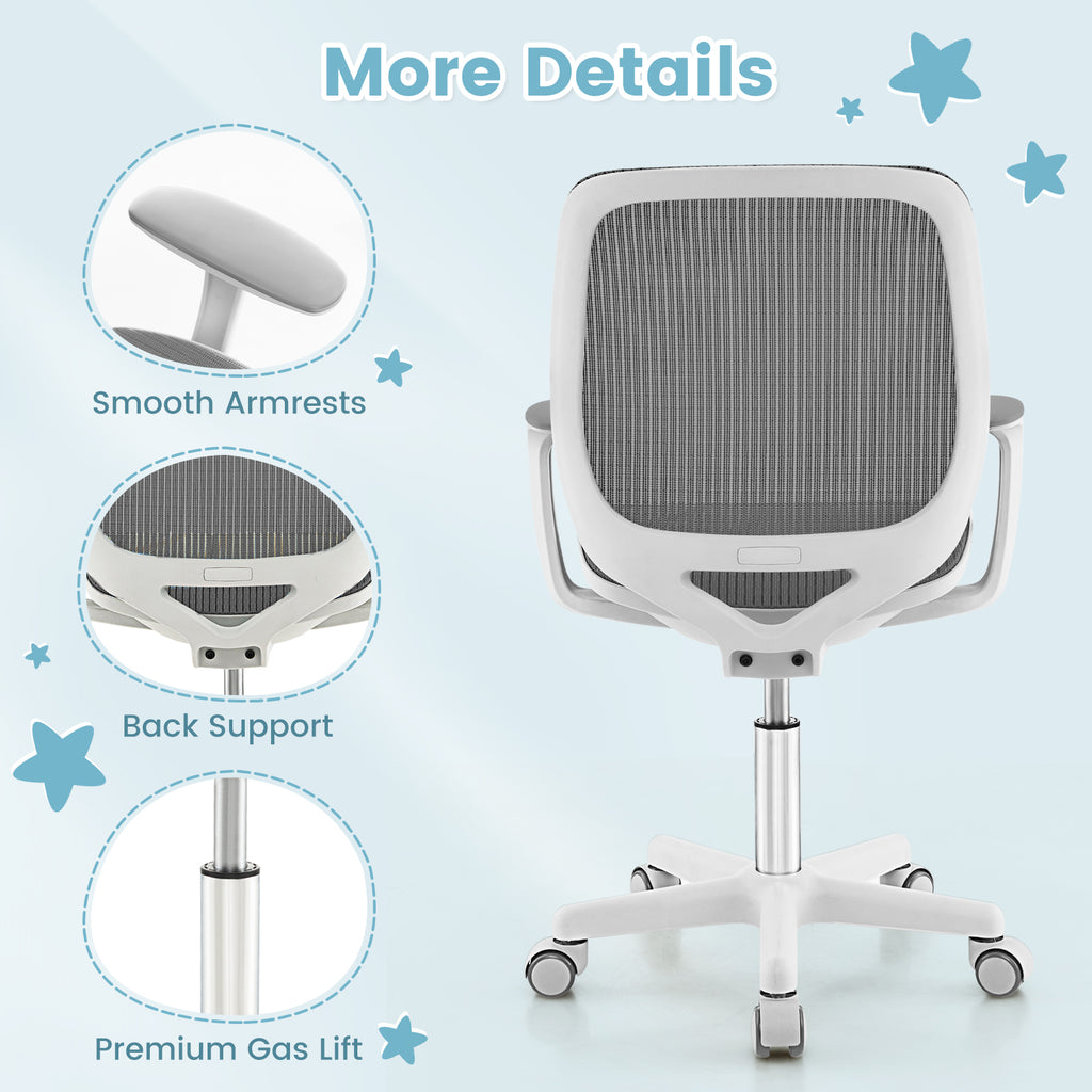 Kids Mesh Swivel Office Chair with Adjustable Height 31.5-36 inches Gray