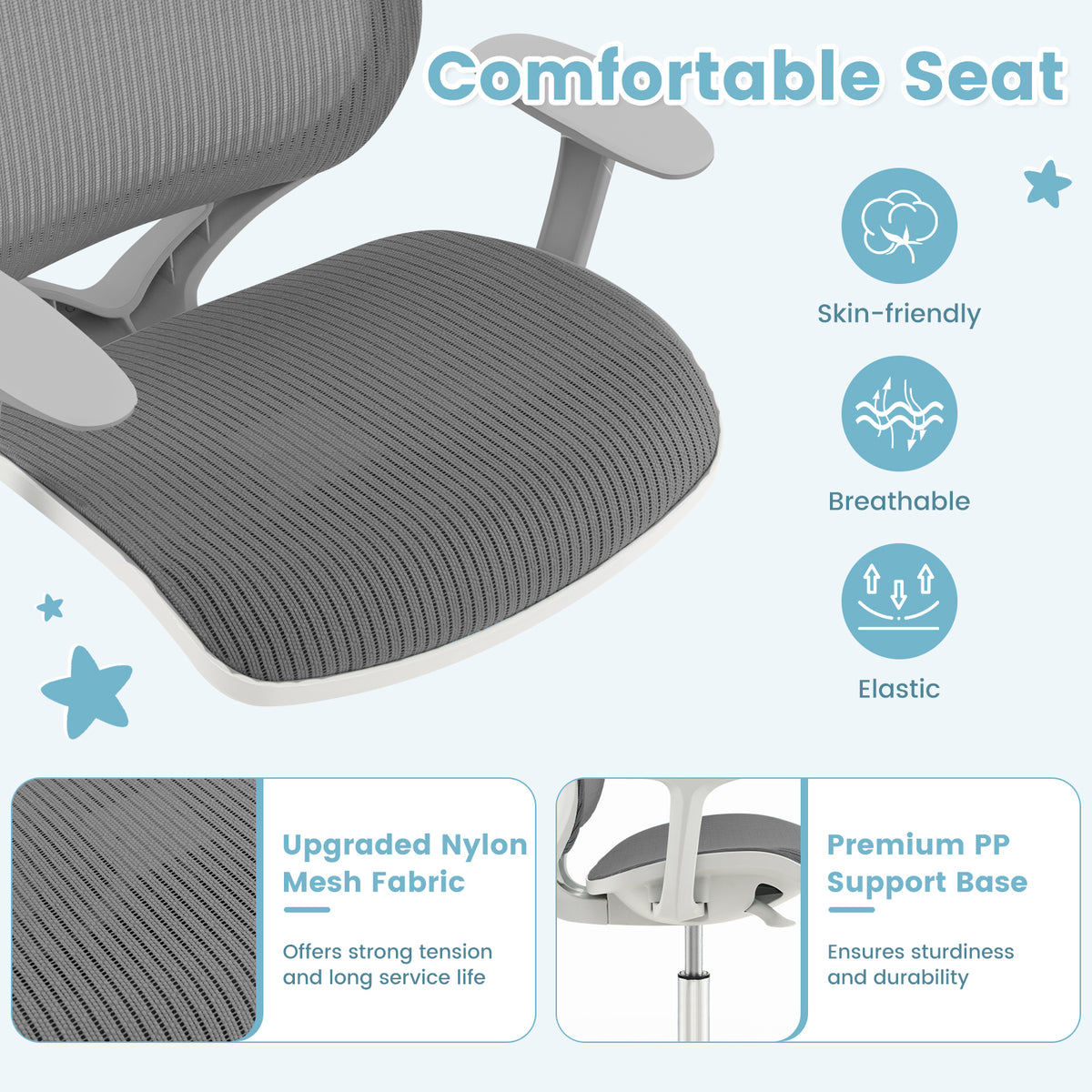 Kids Mesh Swivel Office Chair with Adjustable Height 31.5-36 inches Gray