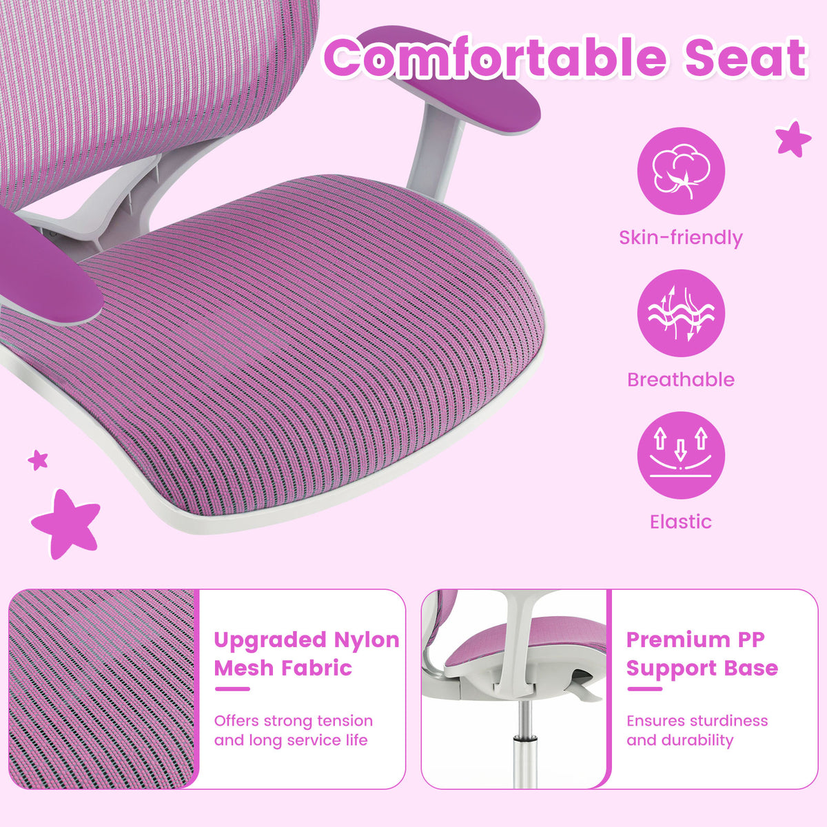 Kids' Swivel Mesh Computer Chair with Adjustable Height - Purple, 31.5-36"