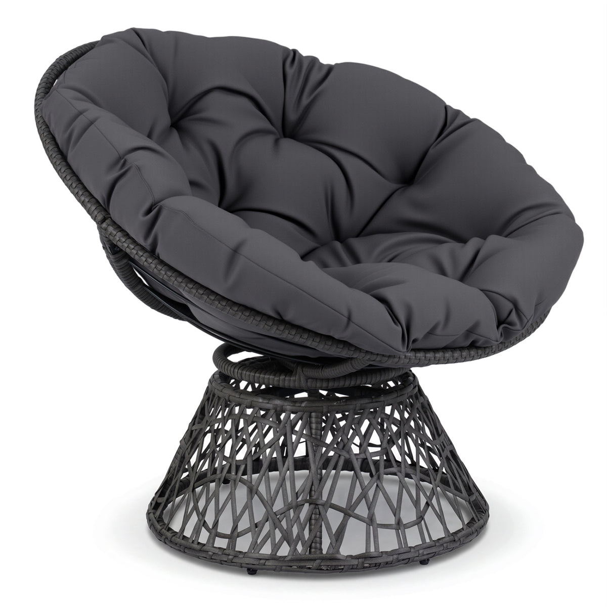 Swivel Papasan Chair Round Wicker Lounge – Gray