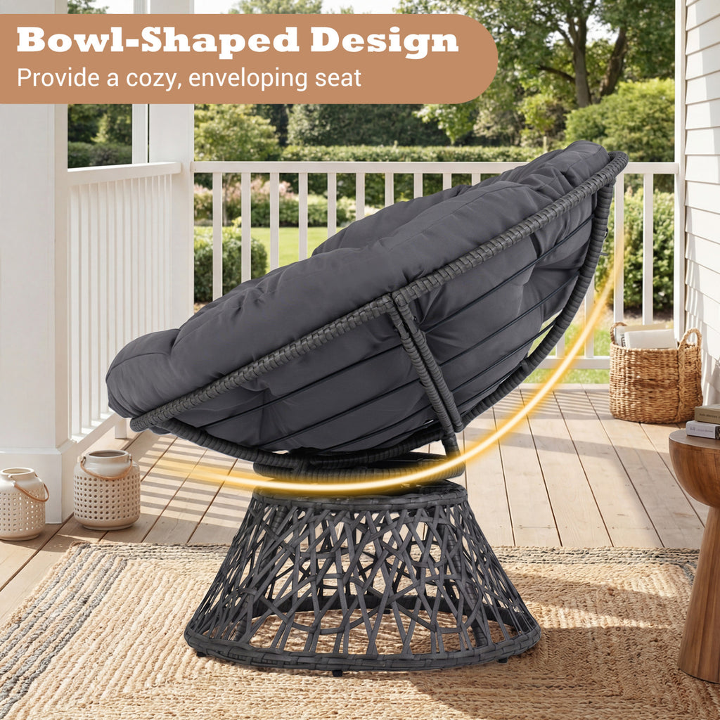 Swivel Papasan Chair Round Wicker Lounge – Gray
