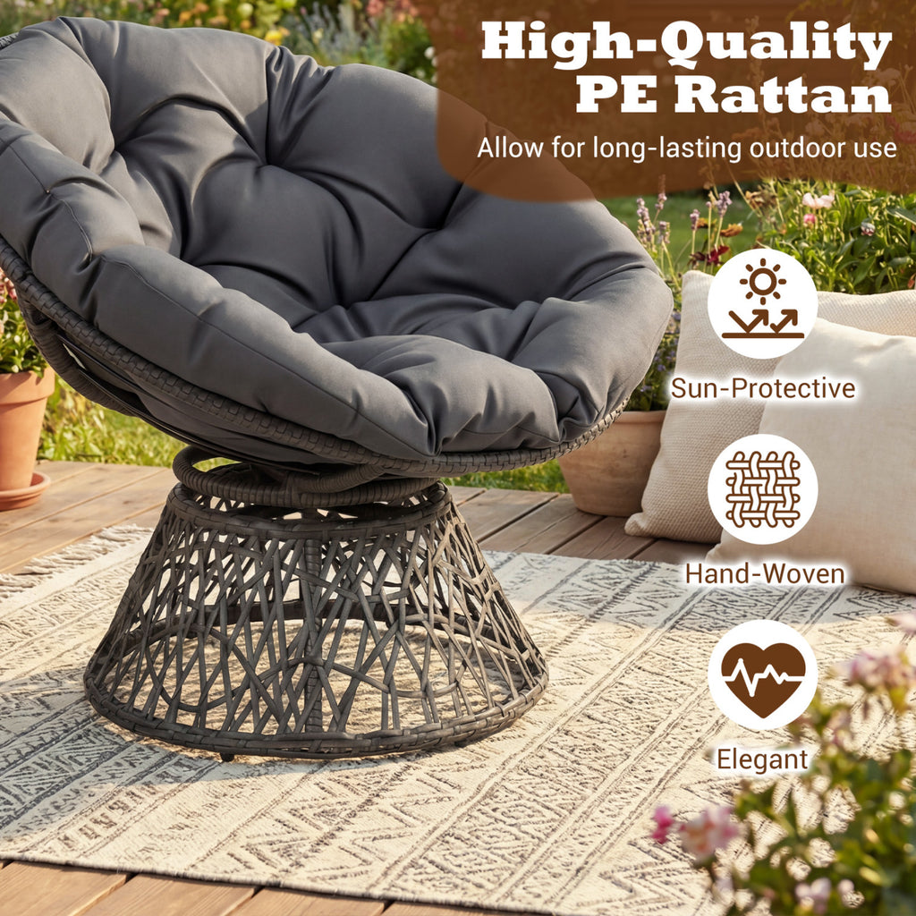 Swivel Papasan Chair Round Wicker Lounge – Gray