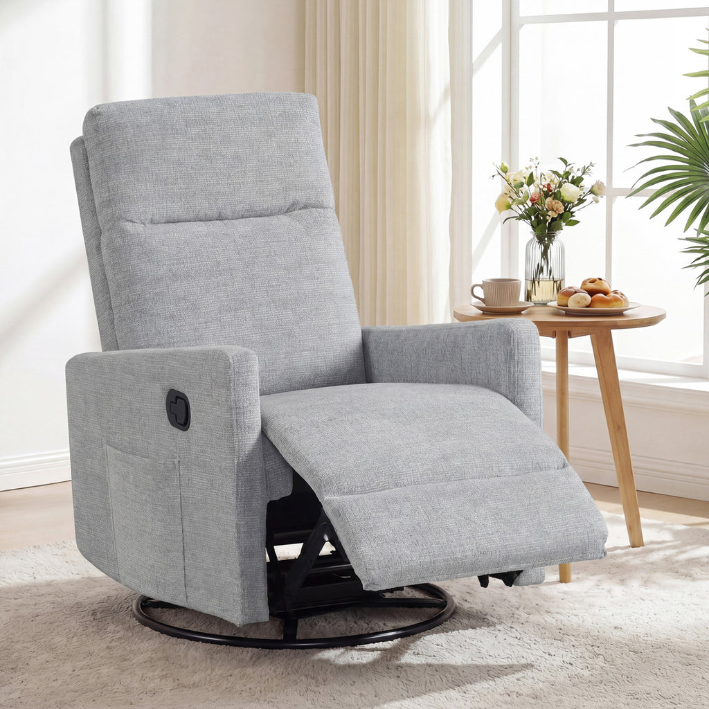 Swivel Rocking Chair 360° Nursery Recliner with Padded Back - Gray