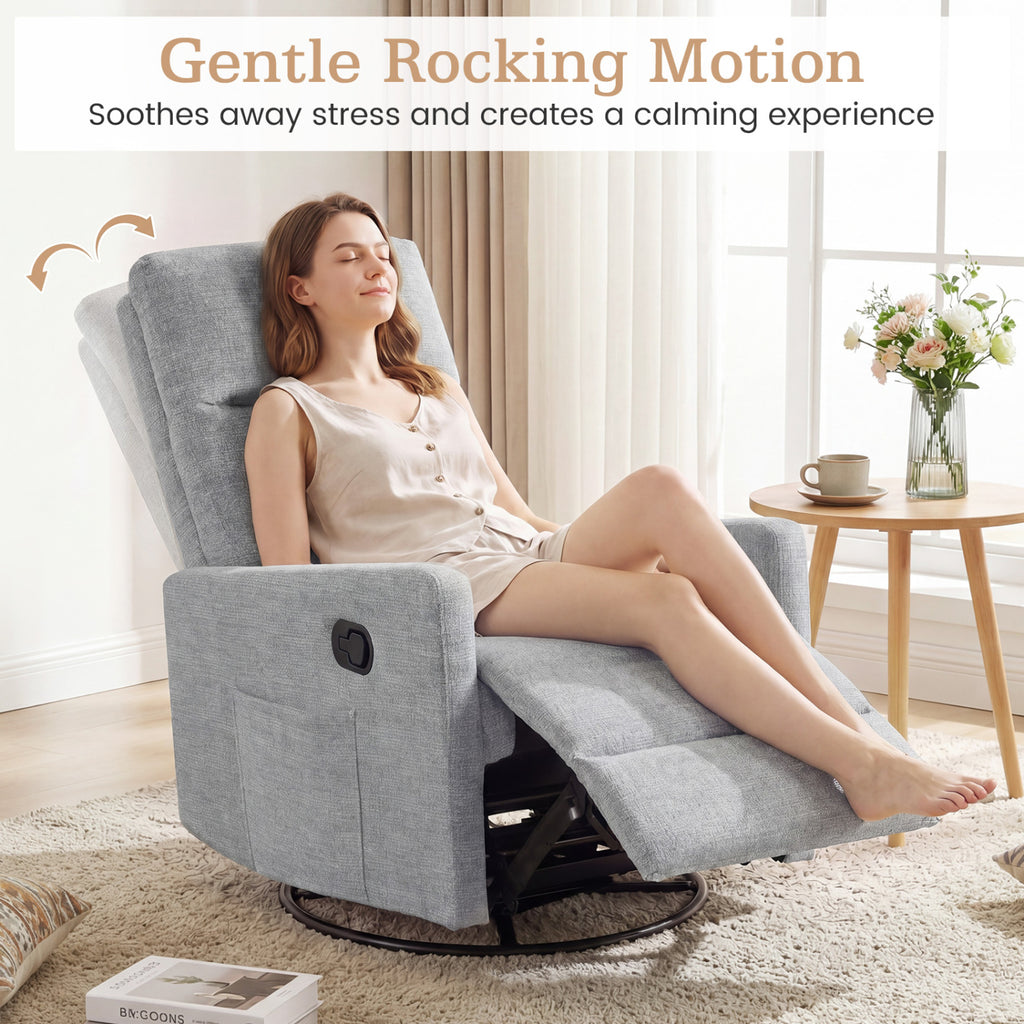 Swivel Rocking Chair 360° Nursery Recliner with Padded Back - Gray