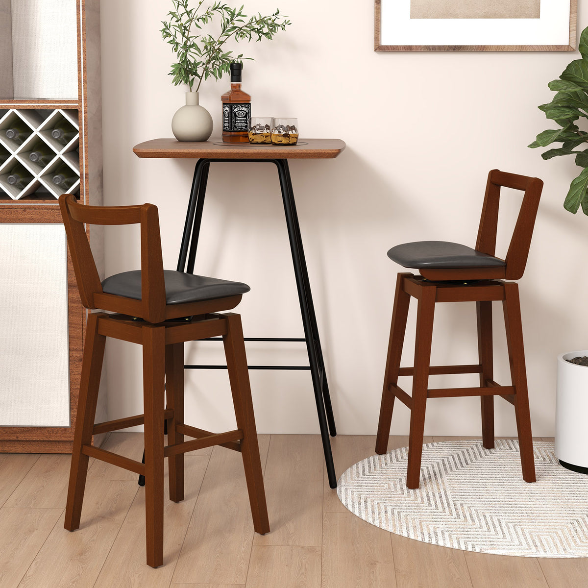 Swivel Upholstered PU Leather Bar Stool with Backrest – 30.5"