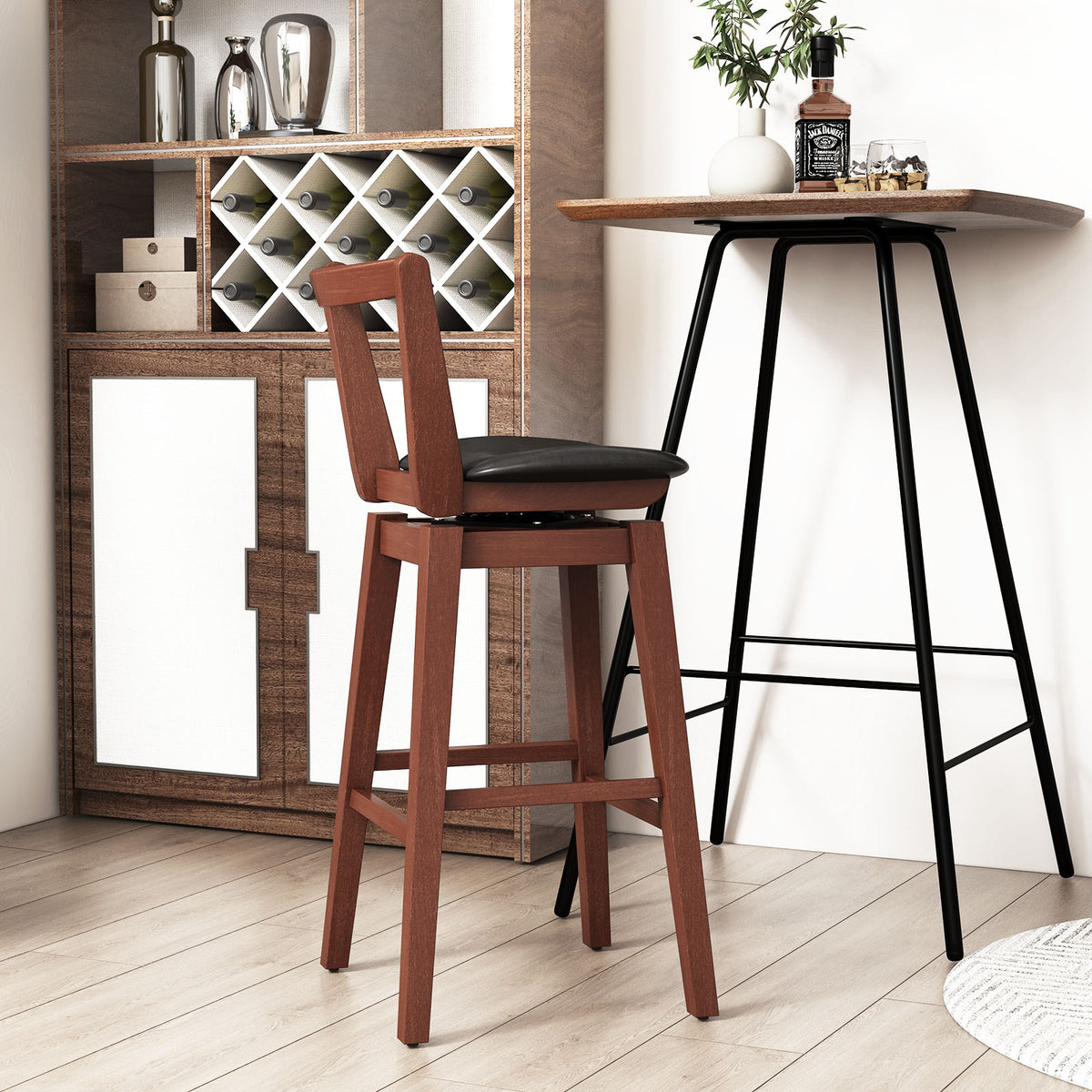 Swivel Upholstered PU Leather Bar Stool with Backrest – 30.5"