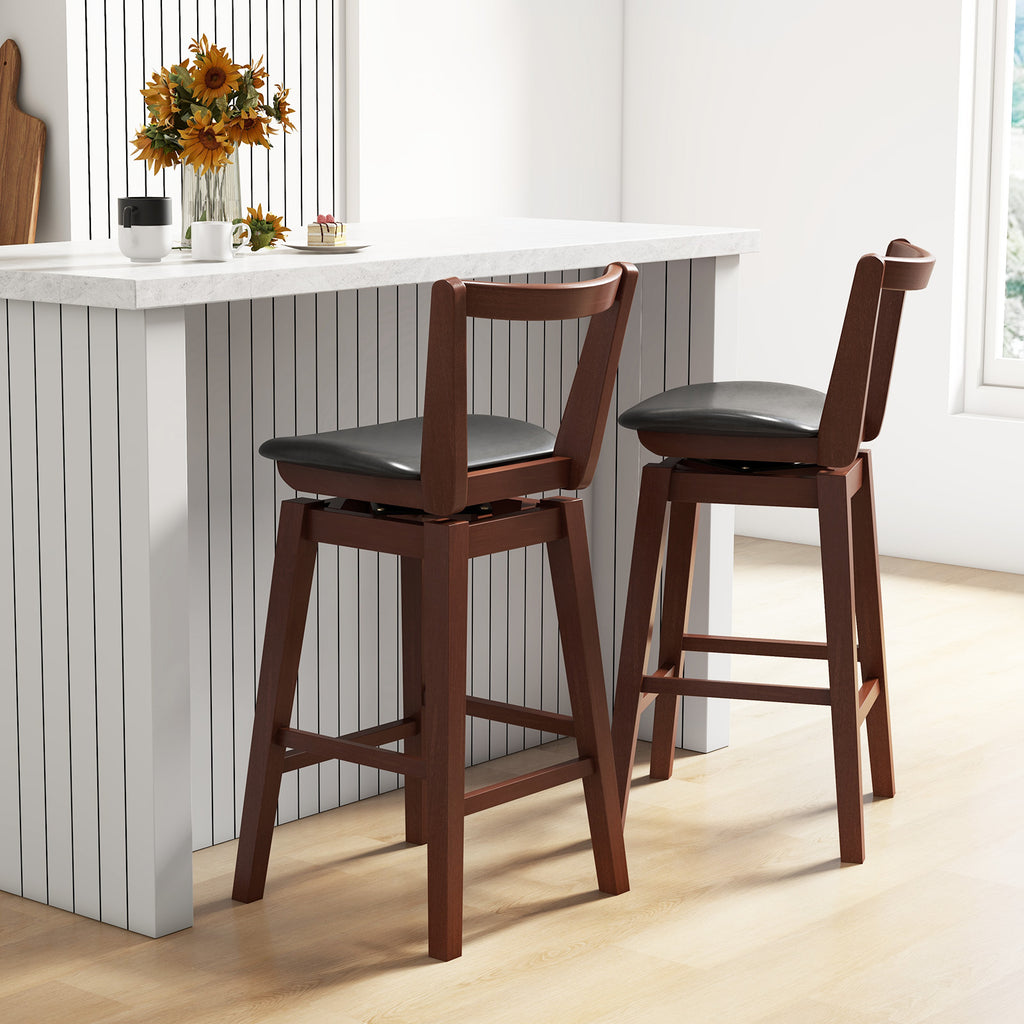 Swivel Upholstered PU Leather Bar Stool with Backrest – 30.5"